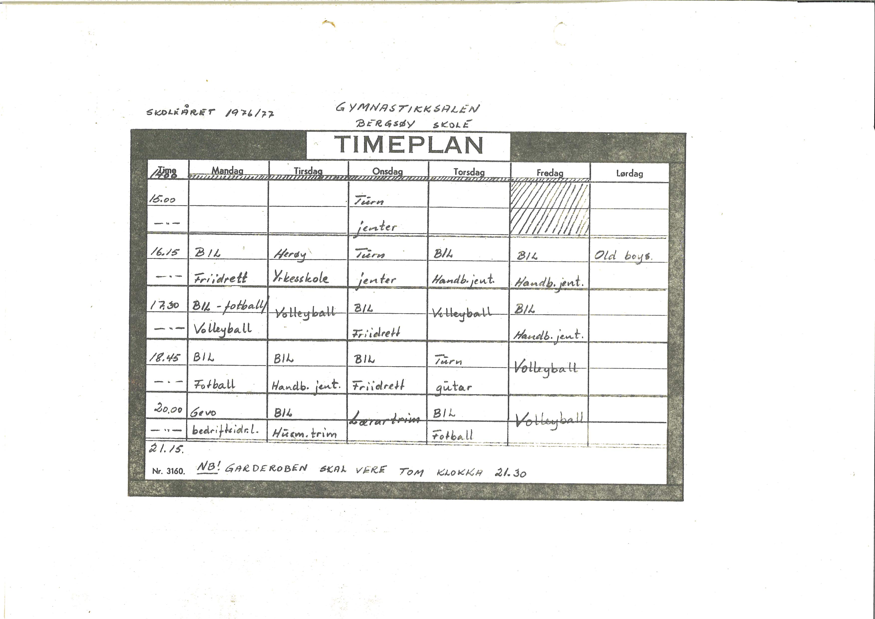 Timeplan for skuleåret 1976/1977