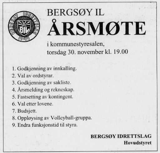 Avisutklipp om oppløysinga av Bergsøy volleyballgruppe i 1995